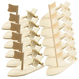 WHAMVOX Handmade DIY Wooden Boat 12pcs Kit for Kids Wooden Sailboat Paint Craft Home Decor