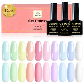 Yueshop 10pcs x 8ml Nail Gel Polish Macaron Candy Pastel Series Set 10 Colors Blue Pink Green Yellow White Soak off UV/LED Gel Nail Polish Long Lasting Gel Varnish Manicure (Pastel Candy)
