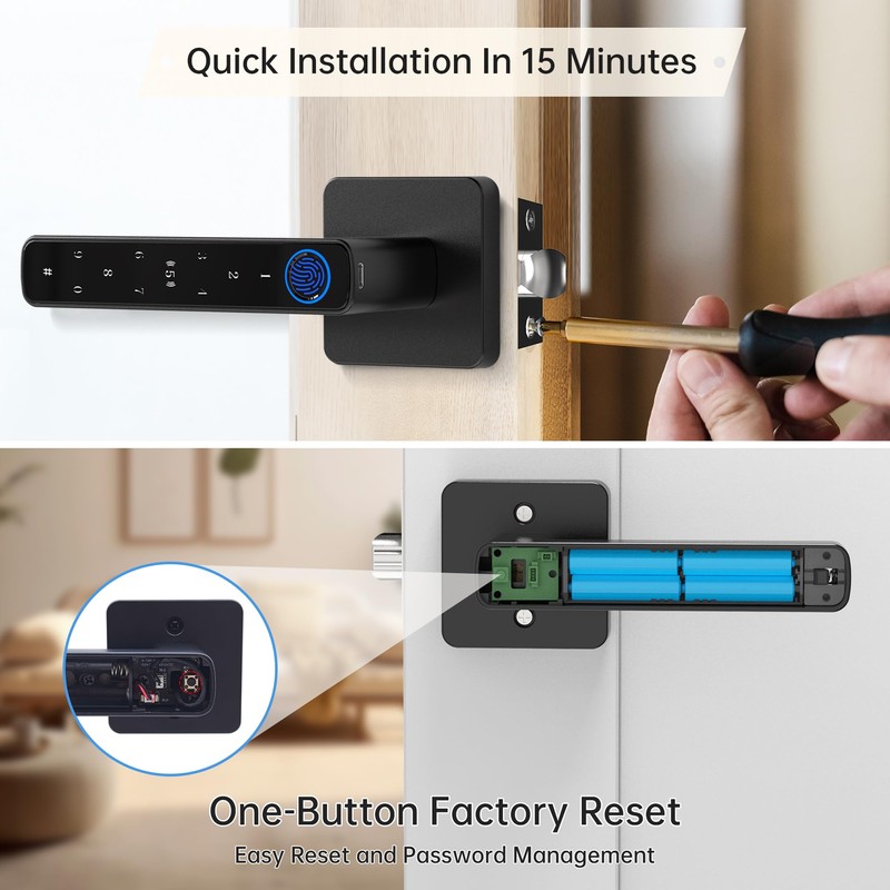 Fingerprint Door Lock-Smart Door knob, Biometric Door Lock, with App/Code/Backup