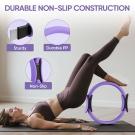Elara Fit Home Pilates Kit for Women Purple Pilates Equipment Ring and Ball Set Magic Circle Hoop with 5 Resistance Bands Compact Toning Fitness Essentials Starter Set Accessories