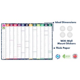 2025 Wall Planner A2 Laminated - Full Year Wall Planner 2025 UK - Wall Calendar 2025 with mount stickers for academic, office, home and school by (42 x 59.4 cm) - A2 size.
