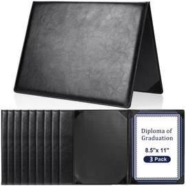 Tenare 3 Pcs Leather Certificate Holders 8.5 x 11 Inch Diploma Holder for Letter Sized Award PU Diploma Cover Smooth Certificate Folders Black Certificate Covers for Graduation Menu