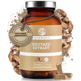 QIDOSHA® Shiitake Extract Capsules, 120 Pieces, 1000 mg Shiitake Dual Extract per Daily Serving, 30% Polysaccharides, Premium Shiitake Mushroom Capsules, High Dosage, Vegan, Laboratory Tested