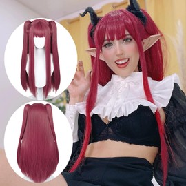 Alacos Red Ponytail Wig with Bangs, Red Long Straight Anime Wigs for Costume Cosplay, Cosplay Wigs for Women Party Show