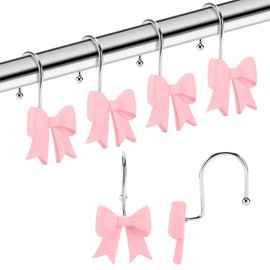 YanKiTour Bow Shower Curtain Hooks, 12 Pack Decorative Resin Knots, Rustproof Rings for Bathroom Bedroom Living Room Baby Room Nursery Art Decors (Pink)