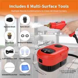 Begino 2500W Handheld Steam Cleaner, High Pressure Steamer with Smart Touch Screen, Portable Steam Cleaner for Home Use, Steam Cleaner for Furniture,Car,Kitchen, Bathroom(Red)