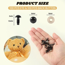 KAKULO - 100 ojos de seguridad de 8 mm, color negro, ojos de plástico con arandelas, para animales de peluche, amigurumis, ositos de ganchillo, fabricación de muñecas