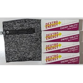 VAgooddeals 4x Dextro Blackcurrant Flavour Energy Tablets – Fast-Absorbing Glucose for Instant Energy – Bundled Lightweight Wrist Running Pouch (one size, Blackcurrant)