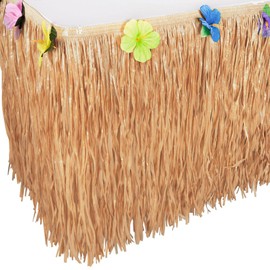 Luau Grass Table Skirt Natural Hawaiian Table Skirt Tropical Party Decorations 9 Feet x 29.5 Inch (Brown)