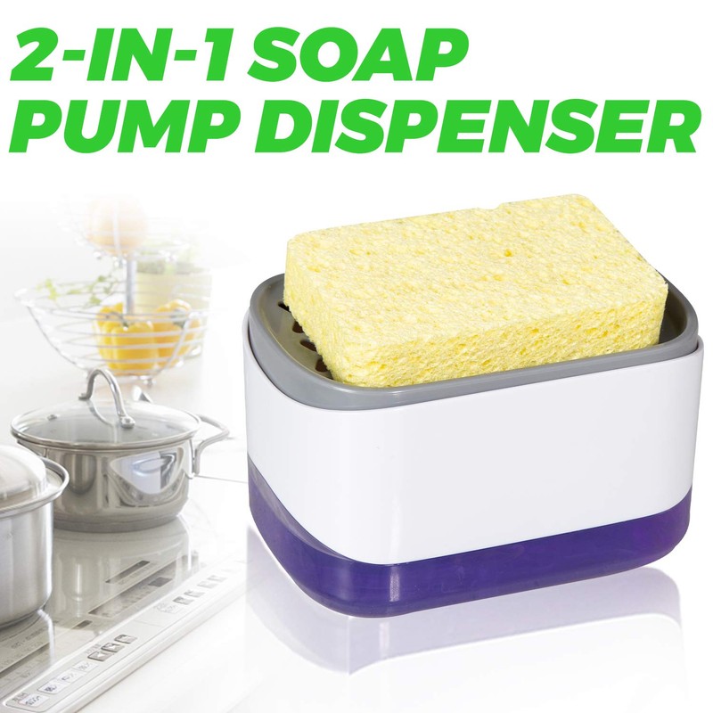 Soap Dispenser for Kitchen, Sponge Holder, Countertop Soap Dispensing Pump,