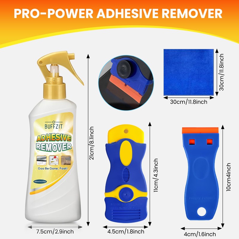 BUFFZIT Adhesive Remover Spray, Glue Remover, Surface Safe Sticky Residue