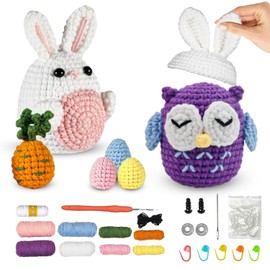 AIDINGO DIY Crochet Easter Bunny Egg Crochet Starter Kit for Beginners Knitting Kit for Adult Kids with Step-by-Step Video Tutorials and Yarns, Hook, Complete Crochet Accessories