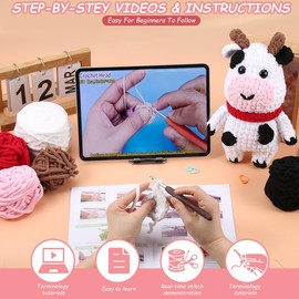 Kit de animales de ganchillo: adorable perro de 10 pulgadas, kit de ganchillo para nivel intermedio y avanzado, kit de tejer para niños con videos detallados, tutoriales, hilo, gancho de ganchillo, el