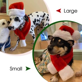 Queenmore Dog Santa Hat, Dog Christmas Hat, Soft Plush Christmas Headwear for Dogs, Funny Festive Red & White Santa Claus Costume for Small Medium Large Dogs with Adjustable Band, M