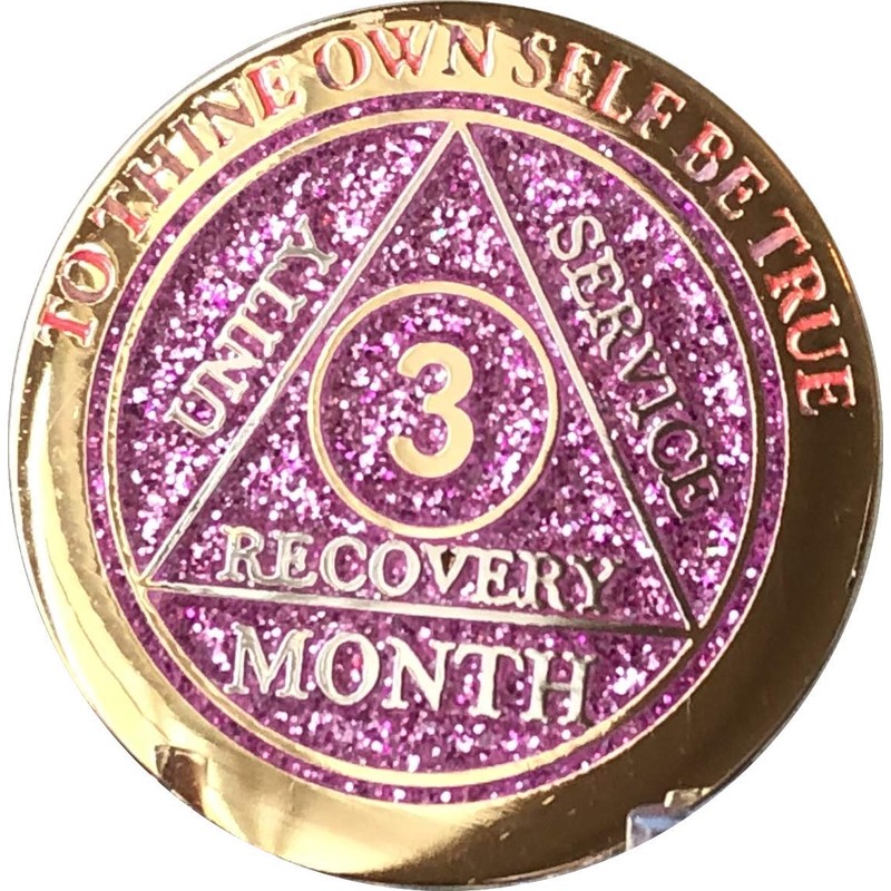 RecoveryChip 3 Month AA Medallion Reflex Pink Glitter Gold and