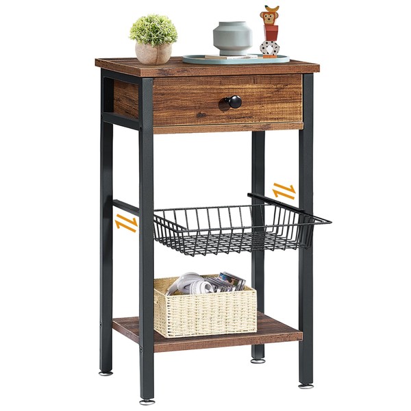 VECELO Tall Side End Table, Nightstands Shelf Storage Organizer with