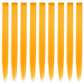 MQY COLOR 9 Pieces 21 Inch Coloured Hair Accessories Wig Pieces Clip in Orange Hair Extensions for Girls Party Highlights Synthetic Long Straight Colourful Hairpieces for Women (Orange)