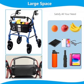 Riyitauto Upgraded Walker Basket Walker Accessories with Cup Holder, Fit for Walker and Roller Walker Baskets Most Walkers- Folding Walker,High-Capacity & Anti-Tip Base-Ideal Elderly Gift for Home
