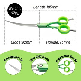 SnipStar 6.75 inch Pet Curved Scissors Lightweight Dog Grooming Shears 30 Degree Bend Fine Trimming,Green