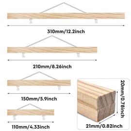 Pack of 4 Poster Strips, 11/15/21/31 cm Magnetic Poster Strip, Poster Strips, Wooden Poster Hanger, Frame Picture Strip, Clamp Strip, Poster Roll for Hanging Posters, Fotosk