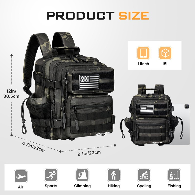 Boomistry 15L Mini Tactical Backpack Small Tactical Backpack for Men