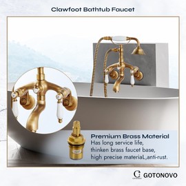 Antique brass Clawfoot Bathtub Faucet Wall Mount Hand Held Shower Faucet Set Double Lever Handle with 6 Inch Center with Adapter Adjustable Swing Arms