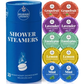 HUAHAI SHOWER Shower Steamers Aromatherapy, 10-Pack Shower Bombs Mens Easter Basket Stuffers Gifts for Him Her, Birthday Gifts for Wife, Women, Mom, Organic Lavender Mint Grapefruit Lemon Eucalyptus Oils