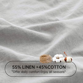 Simple&Opulence Linen Fitted Sheet (1 Piece) - 14 Inch Deep Pocket Mattress Cover Natural Flax Cotton Blended Soft Breathable Bedding - Grey, King Size