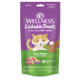 Wellness Lickable Treats Soft Puree Natural Grain Free Adult Cat Treats, Duck Recipe, Contains 6-0.4 Ounce Squeezable Tubes