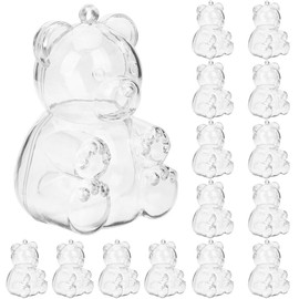 15 cajas de acrílico con forma de oso para caramelos, recipientes de plástico transparente rellenables, caja de ducha, almacenamiento de caramelos, caja de regalo para bodas, cumpleaños, fiestas