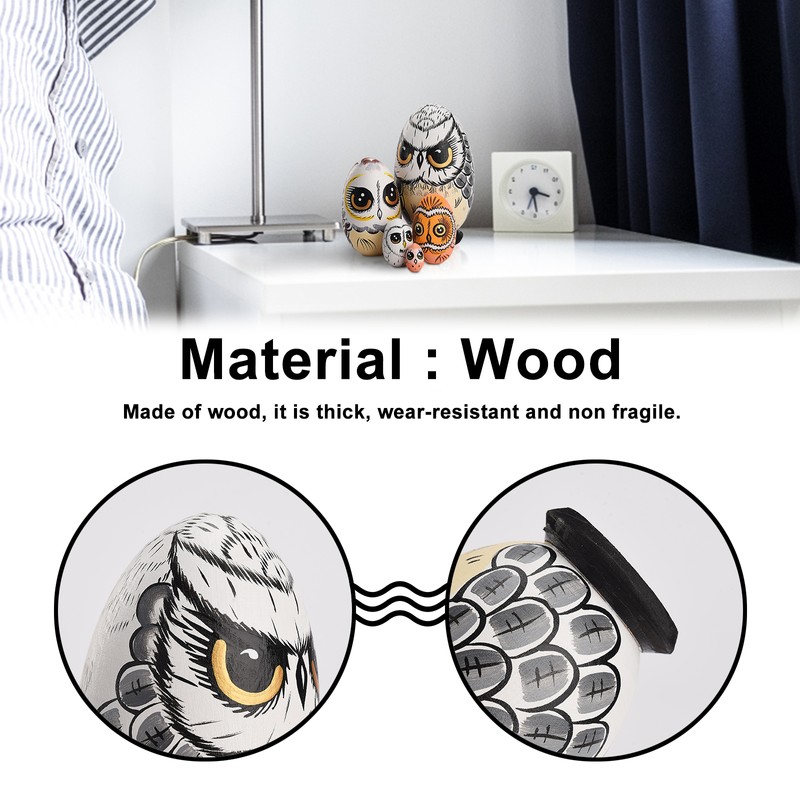 5PCS Owl Nesting Egg Cute Owl Animal Nesting Dolls Wooden