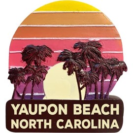 Yaupon Beach North Carolina Souvenir Hand Painted Resin Refrigerator Magnet Sunset and Palm Trees Design Single
