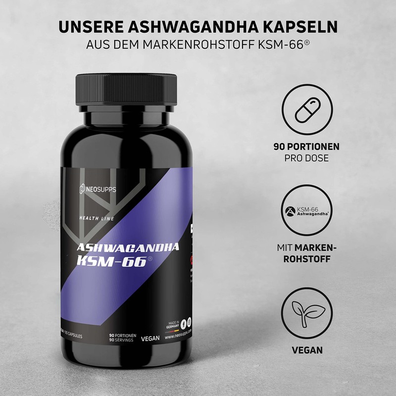 NEOSUPPS Ashwagandha KSM-66 - Natural Stress Management, Hormone Balance &