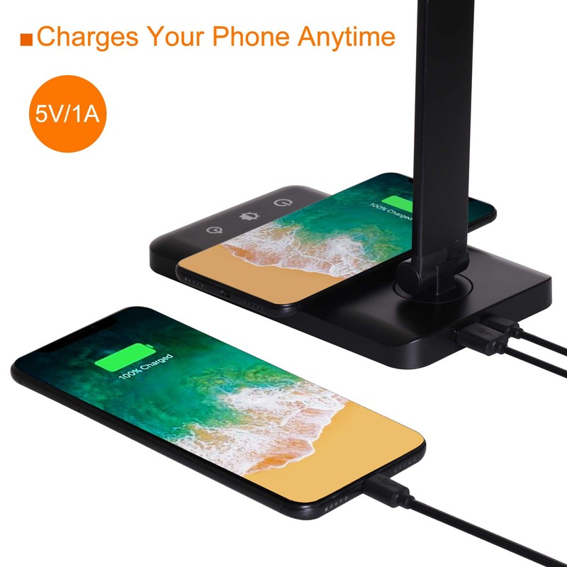 LED Desk Lamp with Wireless Charger,Eye-Caring Table Lamps,Stepless Dimmable Office
