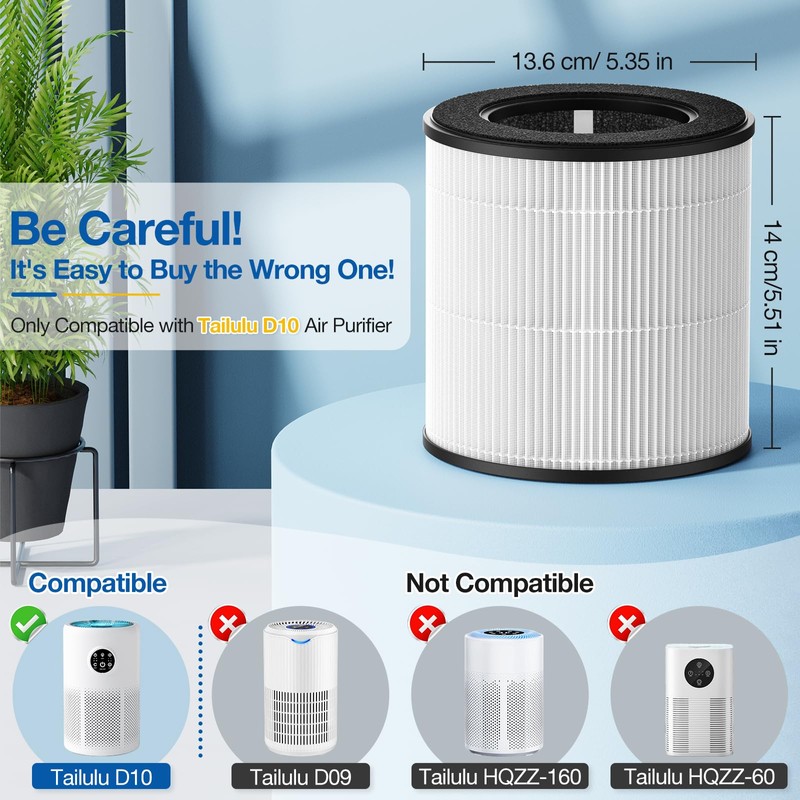 D10 Replacement Filter Compatible with Tailulu D10 Air Purifier, 3-in-1
