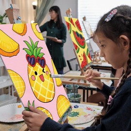 Louise Maelys Pre Drawn Canvas to Paint for Kids - 12 Packs Fruit Food Theme Pre-Stretched Canvas Panels (5x7 inch),Pre Printed Painting Canvas Kit for Beginners, Party Favor