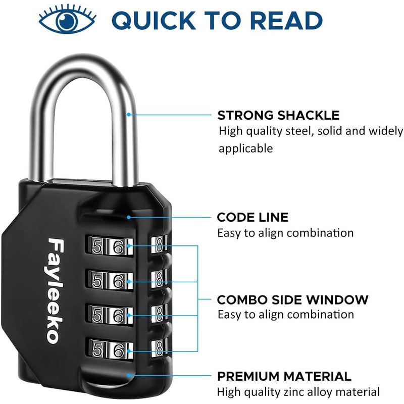 Combination Lock, 4 Digit Combination Padlock for School Gym Sports