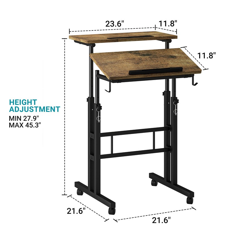 Klvied Rolling Mobile Desk with Cup Holder, Portable, Adjustable Height