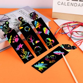 Pack of 24 Scratch Pictures for Children, Scratch Painting with 24 Pieces Wooden Pens, 24 Pieces Ribbons, Scratch Picture for Boys Girls Easter DIY Crafts Party