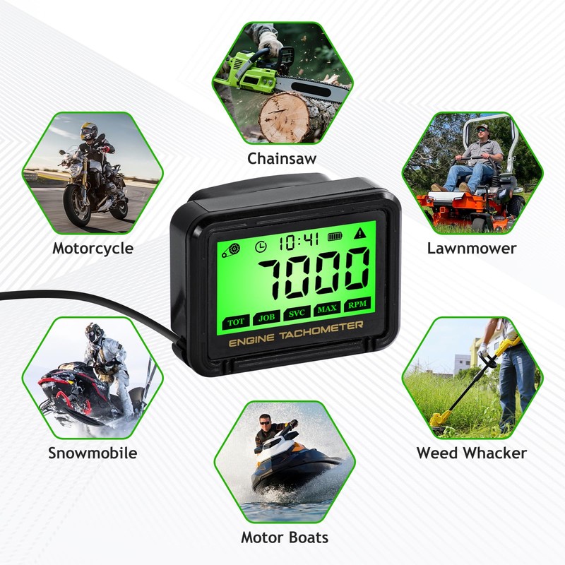 Digital Engine Tachometer & Hour Meter Mini Tach Gauge with