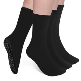 BangJiaju Yoga Socks Non-Slip for Women Pilates Socks with Grip Anti Skid Socks for Workout 3 Pairs Grippy Barre Socks(Black)
