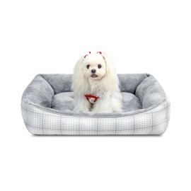 MIHIKK Rectangle Dog Beds for Small Dogs & Cats, Orthopedic Sleeping Pet Bed for Couch with Durable Puppy Cuddler and Anti-Slip Bottom Machine Washable 20 * 18 Inch (Gray)