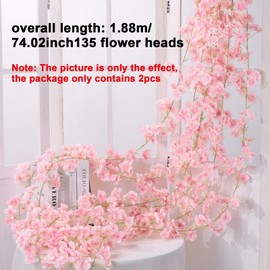 2 x Flower Garland Spring Cherry Blossom Decoration, 180 cm Artificial Flowers Garland Flowers Hanging, Silk Flowers Artificial Flowers Cherry Blossom Garland for Spring Decoration Indoor Outdoor