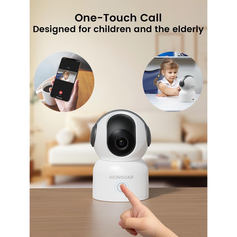 AKINGUAR Wifi Camera, 2K Pet Camera Indoor Camera for Security,