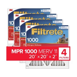 Filtrete 20x20x2 AC Furnace Air Filter, MERV 11, MPR 1000, Allergen Defense, 3-Month Pleated 2-Inch Electrostatic Air Cleaning Filter, 4 Pack (Actual Size 19.5 x 19.5 x 1.75 in)