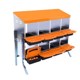 Chicken Nesting Boxes,8 Compartment Metal Roll Away Nest Box for Chicken Coop,Chickens Laying Egg with Leg, Lid Cover to Protect Eggs,Easy Egg Collection,Cleanable Pull Out Hen Roosting Boxes,Orange