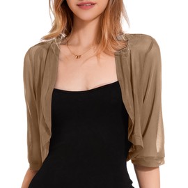 Atxnn Women's Bolero Shrug UK 3/4 Sleeve Cropped Cardigan Summer Lightweight Jacket for Dresses Ladies Soft Open Front Shrugs Shawl, Khaki XL