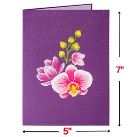 Happy Mothers Day Card, Mother's Day Pop Up Card, 3D Orchids, for Mom, Wife, Grandma - 5" x 7" Cover - Includes Envelope and Note Tag