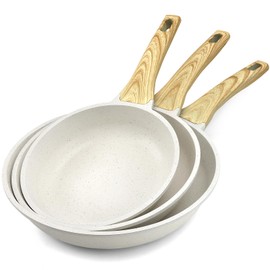 GiPP Non Stick Frying Pan Set - 8" 9.5" 11" Granite Nonstick Pan Skillet, Non Toxic Pans for Cooking, Omelette Pan with Stay Cool Handle, Induction Compatible, PFAS/PTFE/PFOA Free, White