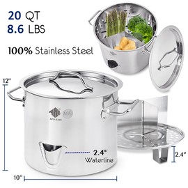 ARC 40QT Stainless Steel Steamer Pot Set, Portable Propane Burner For Outdoor Cooking, Seafood Crab-Vegetable-Tamale Large Steamer Pot w/Easy-fill Water Spout, Divider and Steamer Rack, Camping Stove